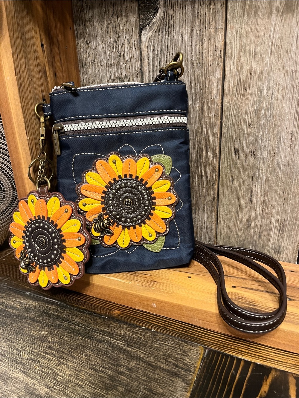 Chala Handbags - Crossbody Bag with Sunflower Appliqué